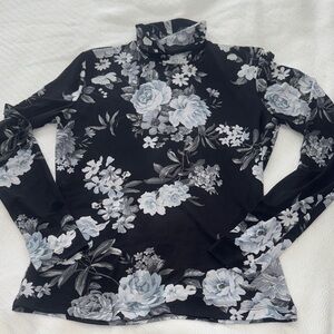 Black Floral Mock Neck Long-Sleeve Top